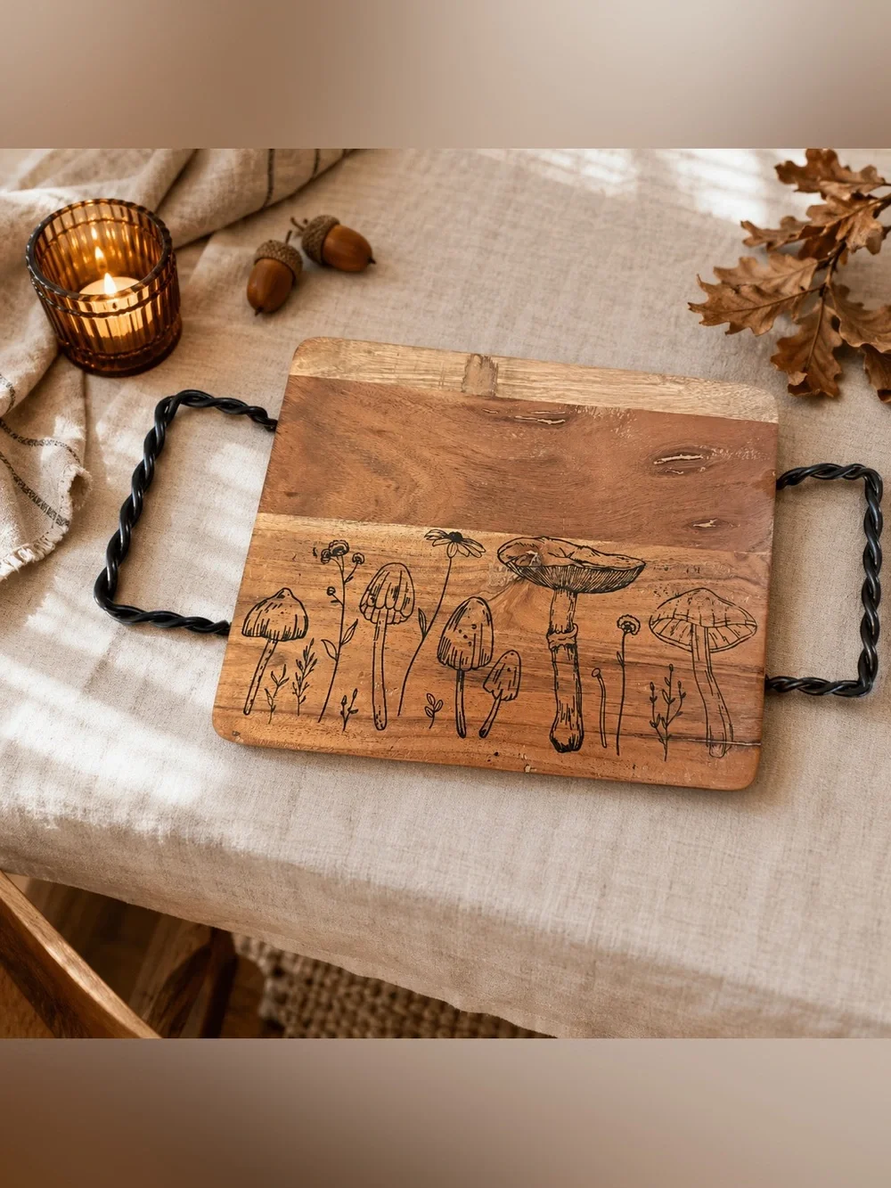 Handcrafted Mushroom Wood Serving Tray Cottagecore